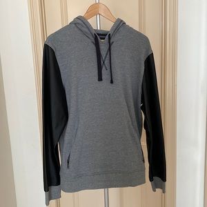 BAR III slim fit gray hoodie with black leather sleeves in XL
